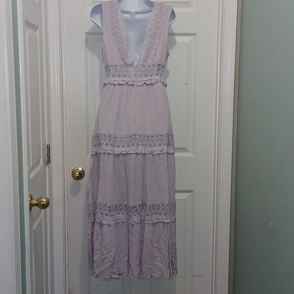Mable Savanna Maxi Sleeveless Lace Inserts Plunging Neckline Boho Dress Sz M NWT - Picture 6 of 9